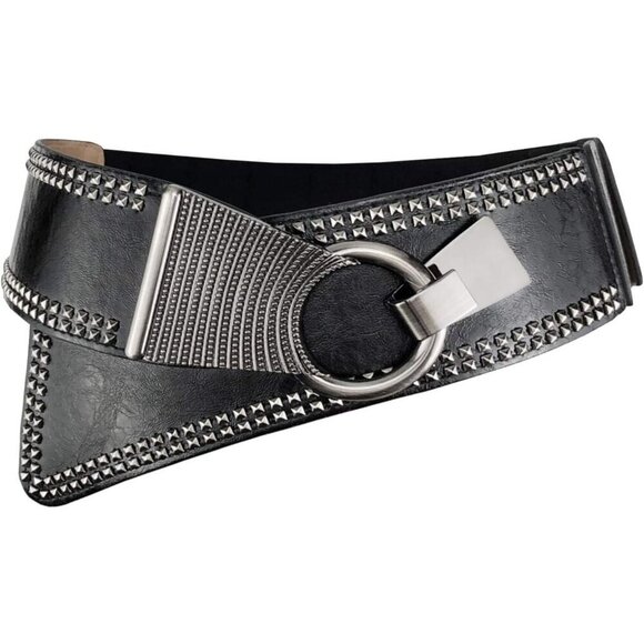 Women\'s Leather Stretch Waist Belt Elastic Cinch with Interlock Buckle main image 5